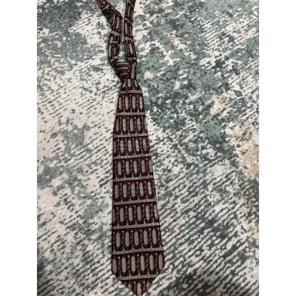 Vintage Carlos Devenezia Roma Barcelona Mens Silk Handmade Tie Burgundy Abstract